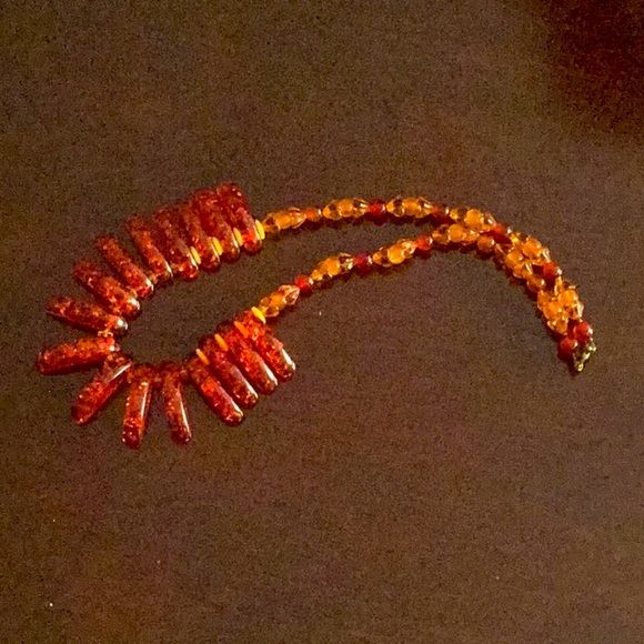 Red- Brown Amber Color Beads Necklace - Picture 3 of 5